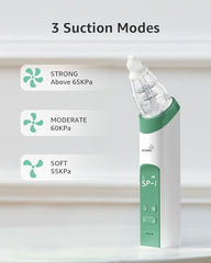 GROWNSY Nasal Aspirator for Baby, Electric Nose Aspirator for Toddler, Baby Nose Sucker, Automatic Nose Cleaner with 3 Silicone Tips, Adjustable Suctions, Music and Light Soothing Function (Green)