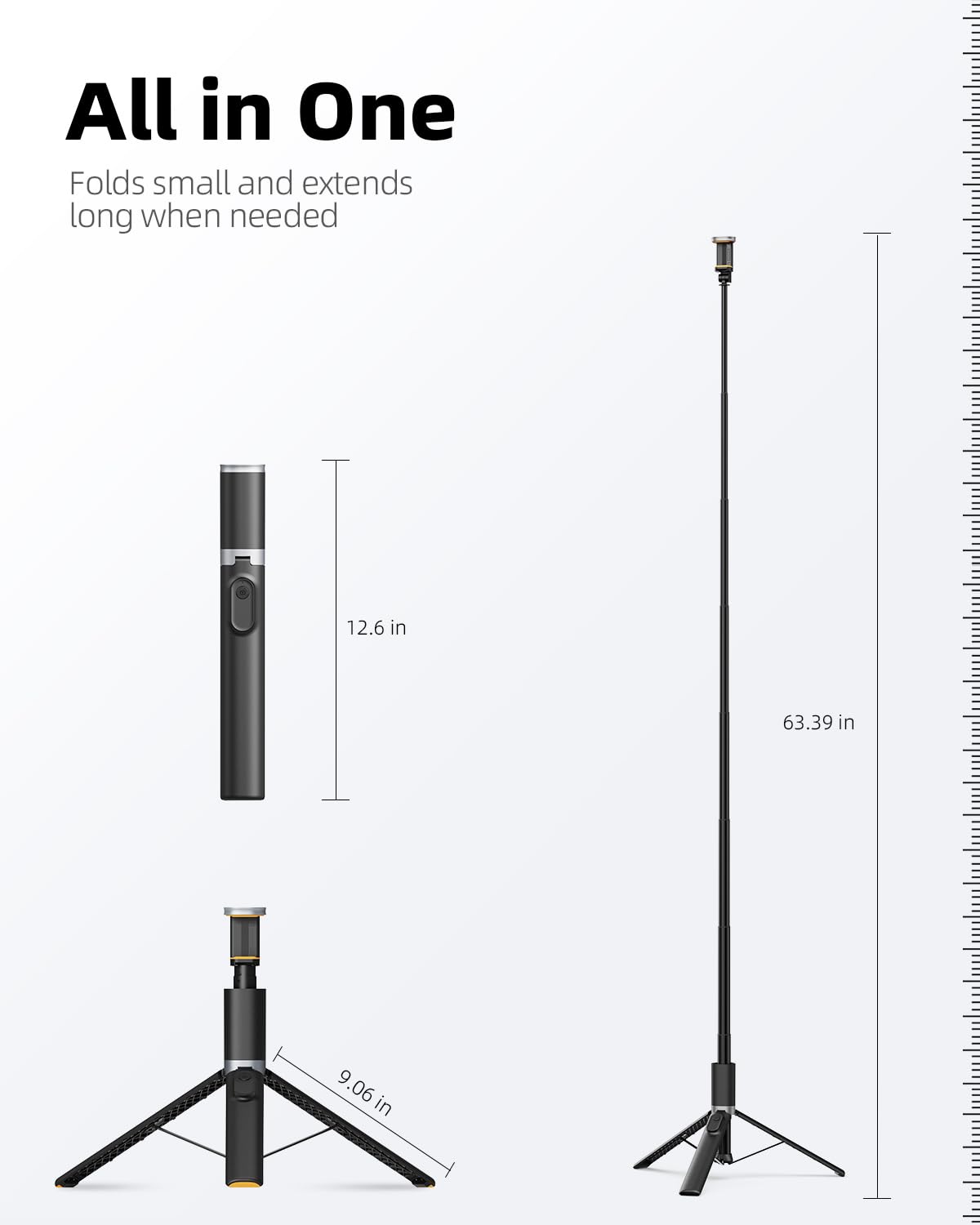 Phone Tripod, TODI 63" Portable Selfie Stick Tripod with Remote & iPhone Tripod Stand for Video Recording, Travel Tripod for iPhone, Cell Phone Tripod Compatible with iPhone 15/14/13 Pro Max/Android