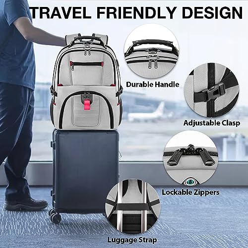 YOREPEK Travel Backpack, Extra Large 50L Laptop Backpacks for Men Women, Water Resistant College Backpack Airline Approved Business Work Bag with USB Charging Port Fits 17 Inch Computers, Light Grey