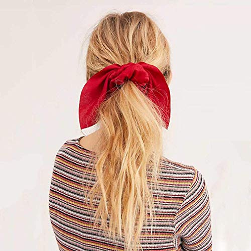 Aileam 6PCS Hair Scrunchies Satin SilkRabbit Bunny Ear Bow Bowknot Scrunchie Bobbles Elastic Hair Ties Bands Ponytail Holder for Women Accessories