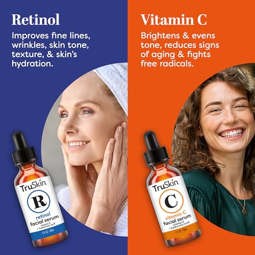 TruSkin Face Serum Duo – Retinol Serum for Face & Vitamin C Serum – Anti Aging Skin Care Set for Women – Skin Care for Bright, Smooth, & Firm Skin – 1 fl oz, 2 Bottles