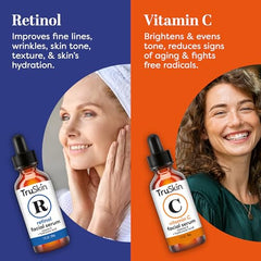 TruSkin Face Serum Duo – Retinol Serum for Face & Vitamin C Serum – Anti Aging Skin Care Set for Women – Skin Care for Bright, Smooth, & Firm Skin – 1 fl oz, 2 Bottles