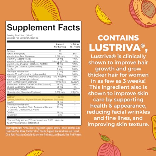 MaryRuth's Liquid Multivitamin + Lustriva® Hair Growth Vitamins | Biotin 10000mcg | Vitamin D | Clinically Tested for Thicker Hair, Wrinkles, Fine Lines, Skin Care | Ages 18+ | 30 Fl Oz