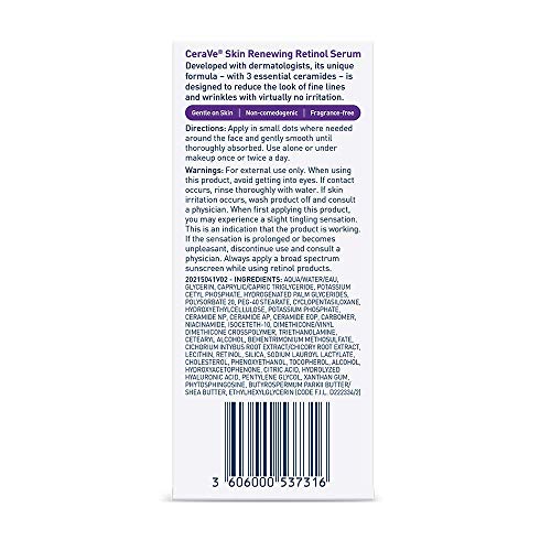 CeraVe Anti Aging Retinol Serum | Cream Serum for Smoothing Fine Lines and Skin Brightening | With Retinol, Hyaluronic Acid, Niacinamide, and Ceramides | 1 Ounce