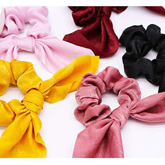 Aileam 6PCS Hair Scrunchies Satin SilkRabbit Bunny Ear Bow Bowknot Scrunchie Bobbles Elastic Hair Ties Bands Ponytail Holder for Women Accessories