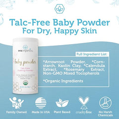 USDA Organic Baby Powder Talc-Free Dusting Powder - Soothing Organic Arrowroot, Calendula and Cornstarch Baby Powder for Newborn, Babies and Toddlers - Made in USA - 3oz/85g