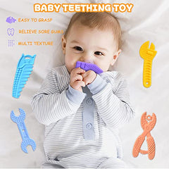 Mgtfbg Baby Teething Toys for 0-6 / 6-12 Months - Molar Teether Chew Toys Set BPA Free Silicone, Soft Textures - Hammer Wrench Scissors Shape Gift 5-Pack