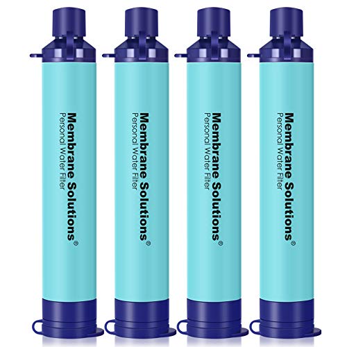 Membrane Solutions Portable Water Filter Straw Filtration Straw Purifier Survival Gear for Hiking, Camping, Travel, and Emergency, Blue, 4 pack