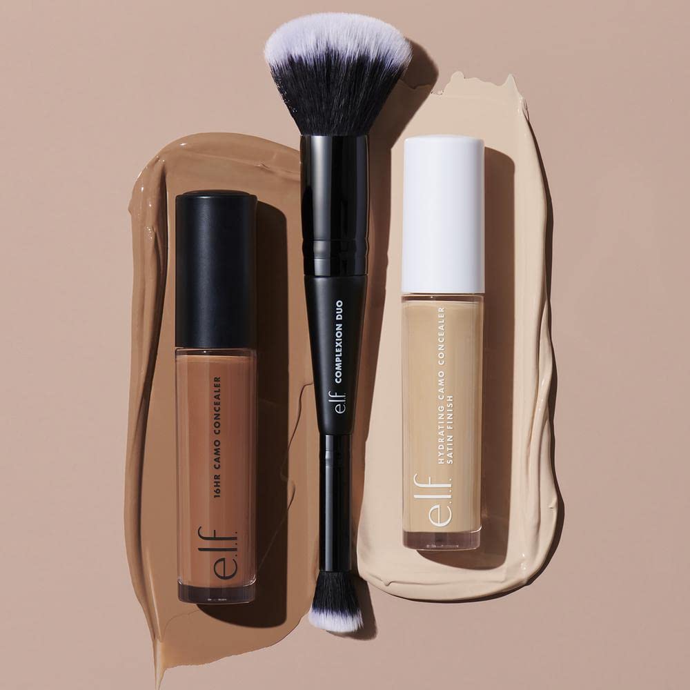 e.l.f. Complexion Duo Brush, Makeup Brush For Applying Foundation & Concealer, Creates An Airbrushed Finish, Made With Vegan, Cruelty-Free Bristles