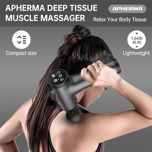 APHERMA Massage Gun, Muscle Massage Gun for Athletes Handheld Electric Deep Tissue Back Massager, Percussion Massage Device for Pain Relief with 30 Speed Levels 9 Heads