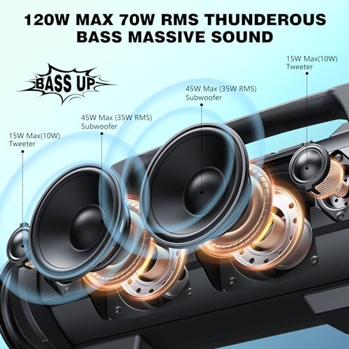 W-KING Bluetooth Speaker Wireless,120W Peak 70W RMS Portable Speakers Bluetooth Loud Party Large Outdoor Waterproof Bluetooth Speaker with Subwoofer/Bass Boost/DSP/Stereo Pairing/42H/Powerbank/MIC in