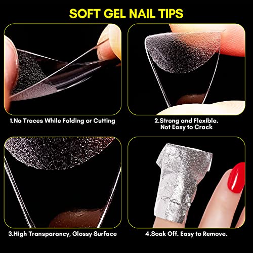 Makartt Almond Nail Tips 500pcs Medium Pre-buffed Full Cover Clear Press on Nails 10 Sizes Soak Off Soft Gel Nail Tips Extension Professional Acrylic Fake Nails No Crease False Nail Salon DIY Nail Art