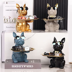 Modern Decor Resin Bulldog Tray Statue Piggy Bank Tray Storage Key Holder Candy Jewelry Earrings Tray Suitable for Home Decor Modern Art Dining Table Decor Office Small Object Tray (Black)