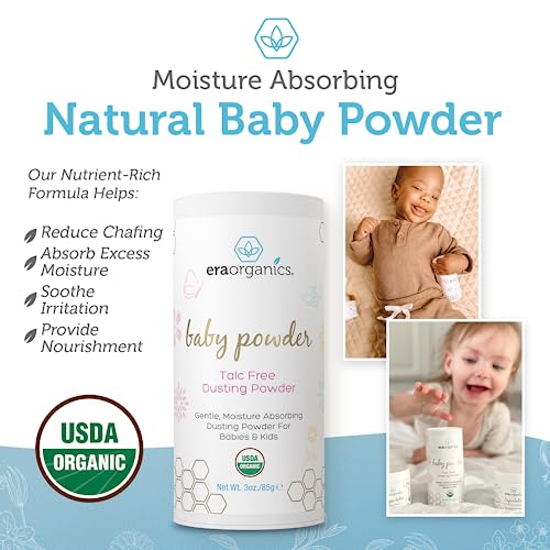 USDA Organic Baby Powder Talc-Free Dusting Powder - Soothing Organic Arrowroot, Calendula and Cornstarch Baby Powder for Newborn, Babies and Toddlers - Made in USA - 3oz/85g