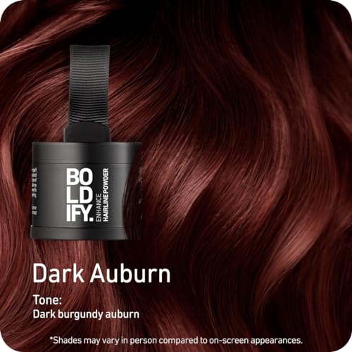BOLDIFY Hairline Powder Instantly Conceals Hair Loss, Root Touch Up Hair Powder, Hair Toppers for Women & Men, Hair Fibers for Thinning Hair, Root Cover Up, Stain-Proof 48 Hour Formula (Dark Auburn)