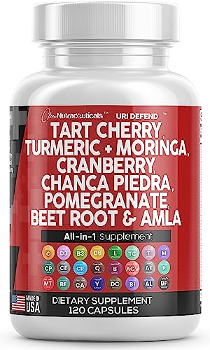 Clean Nutraceuticals Tart Cherry Extract Capsules 20,000mg with Turmeric 8000mg Moringa 4000mg Cranberry 2000mg Chanca Piedra Celery Quercetin ACV Pomegranate L Selenomethionine - Uric Levels - 120 Ct