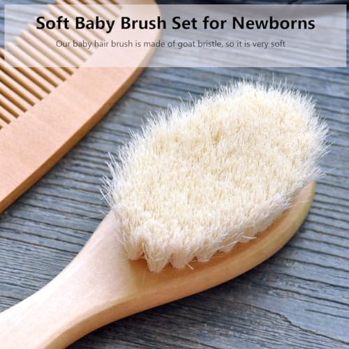 YarraModes Baby Goat Hair Brush and Comb Set for Newborns & Toddlers| Eco-Friendly Safe Brush | Natural Wooden Comb | Soft Bristles for Cradle Cap | Perfect Baby Shower and Registry Gift