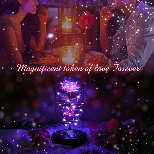 Childom Rotating Birthday Gifts for Women,Mothers Day Rose Gifts,Light Up Rose in Glass Dome,Spinning Rainbow Colorful Rose Flower Gifts for Mom From Daughter,Wife,Anniversary,Graduation Gift,Mom Gift