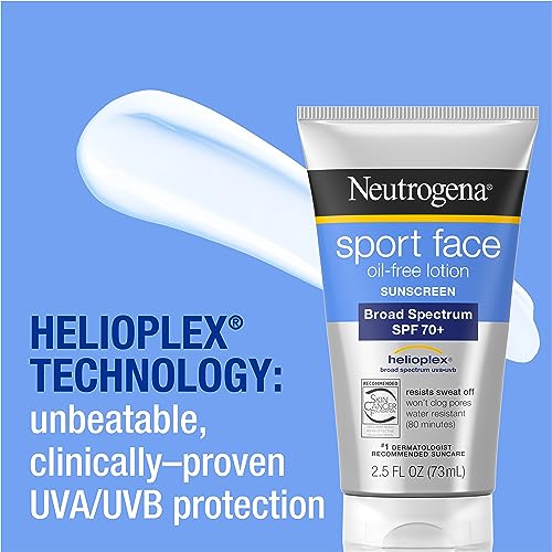 Neutrogena Sport Face Sunscreen SPF 70+, Oil-Free Facial Sunscreen Lotion with Broad Spectrum UVA/UVB Sun Protection, Sweat-Resistant & Water-Resistant, 2.5 fl. oz