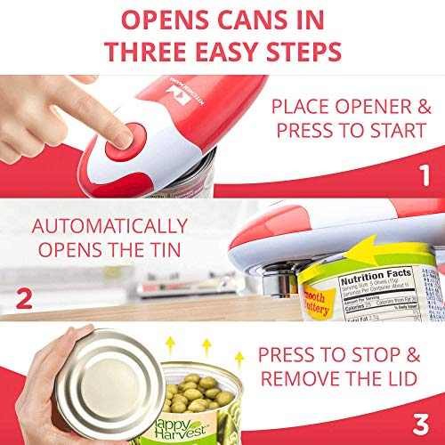 Kitchen Mama Auto Electric Can Opener: Open Your Cans with A Simple Press of Button - Automatic, Hands Free, Smooth Edge, Food-Safe, Battery Operated, YES YOU CAN (Red)