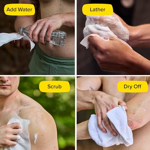 Skunky Disposable Rinse-Free Bathing Sponge Wipes, AS-SEEN-ON-TV, Cleans Without a Shower, Just Add Water, Lather, Scrub & Dry With No Sticky Residue, Gym, Elder Care, Kids & More