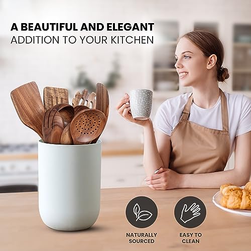 Zulay Kitchen 9-Piece Teak Wooden Utensils for Cooking - Natural Teak Utensil Set with Premium Gift Box - Non-Stick Wooden Spoons for Cooking - Kitchen Gift Set - Comfortable Grip Wooden Utensil Set