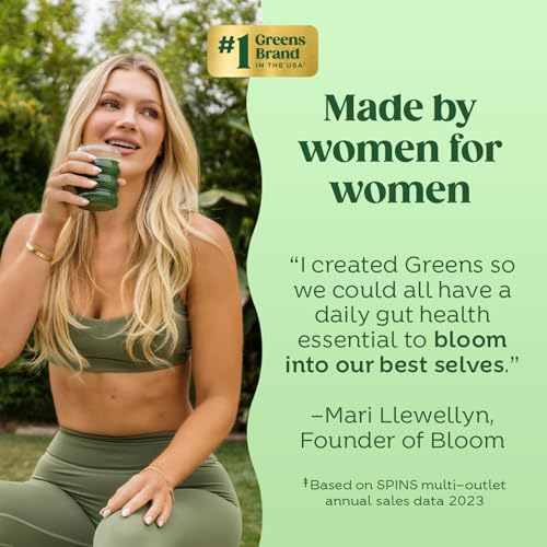 Bloom Nutrition Greens and Superfoods Powder for Digestive Health, Greens Powder with Digestive Enzymes, Probiotics, Spirulina, Chlorella for Bloating and Gut Support, Green Juice Mix, 30 SVG, Mango