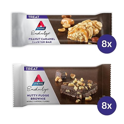 Atkins Endulge Treat Variety Pack, Nutty Fudge Brownie Bar & Peanut Caramel Cluster, Keto Friendly, 16 Bars (8 Each Flavor)