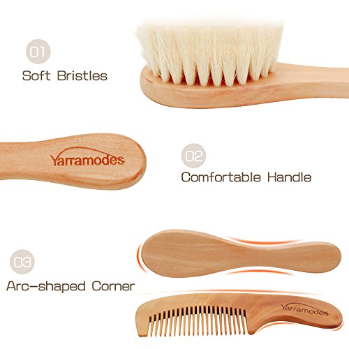 YarraModes Baby Goat Hair Brush and Comb Set for Newborns & Toddlers| Eco-Friendly Safe Brush | Natural Wooden Comb | Soft Bristles for Cradle Cap | Perfect Baby Shower and Registry Gift