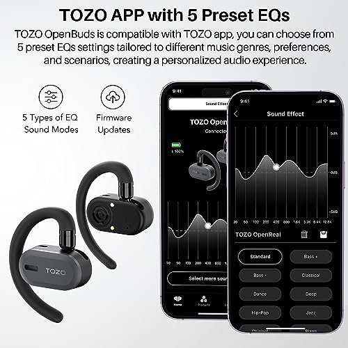 TOZO OpenBuds Lightweight True Open Ear Wireless Earbuds with Multi-Angle Adjustment, Bluetooth 5.3 Headphones with Dual-Axis Design for Long-Lasting Comfort, Crystal-Clear Calls for Driving, Black