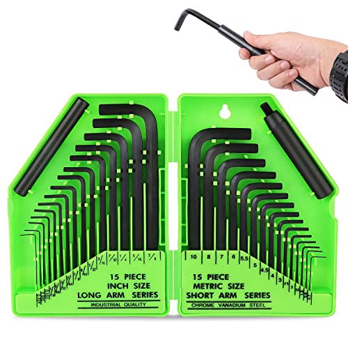 SWANLAKE 32PCS Hex Key Set, Allen Wrench Set Inch/Metric MM(0.7mm-10mm) SAE(0.028"-3/8)