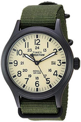 Timex Men's Expedition Scout 40mm Watch – Black Case Cream Dial with Green Fabric Strap