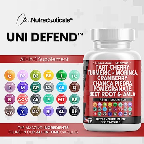 Clean Nutraceuticals Tart Cherry Extract Capsules 20,000mg with Turmeric 8000mg Moringa 4000mg Cranberry 2000mg Chanca Piedra Celery Quercetin ACV Pomegranate L Selenomethionine - Uric Levels - 120 Ct