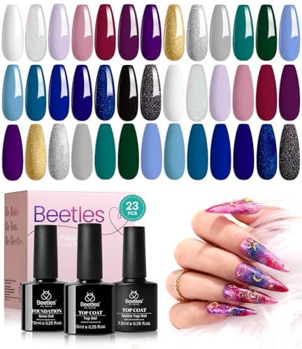 Beetles Gel Nail Polish Set, Pink Purple White Green Gel Polish 23Pcs Celestial Collection with Base Gel Top Coat, Soak off UV LED Gel Set, Summer Gifts for Women and Girls, 2024 New Trend