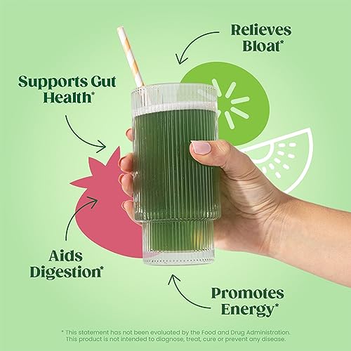 Bloom Nutrition Greens and Superfoods Powder for Digestive Health, Greens Powder, Digestive Enzymes, Probiotics, Spirulina, Chlorella for Bloating & Gut Support, Green Juice, 60 SVG, Strawberry Kiwi