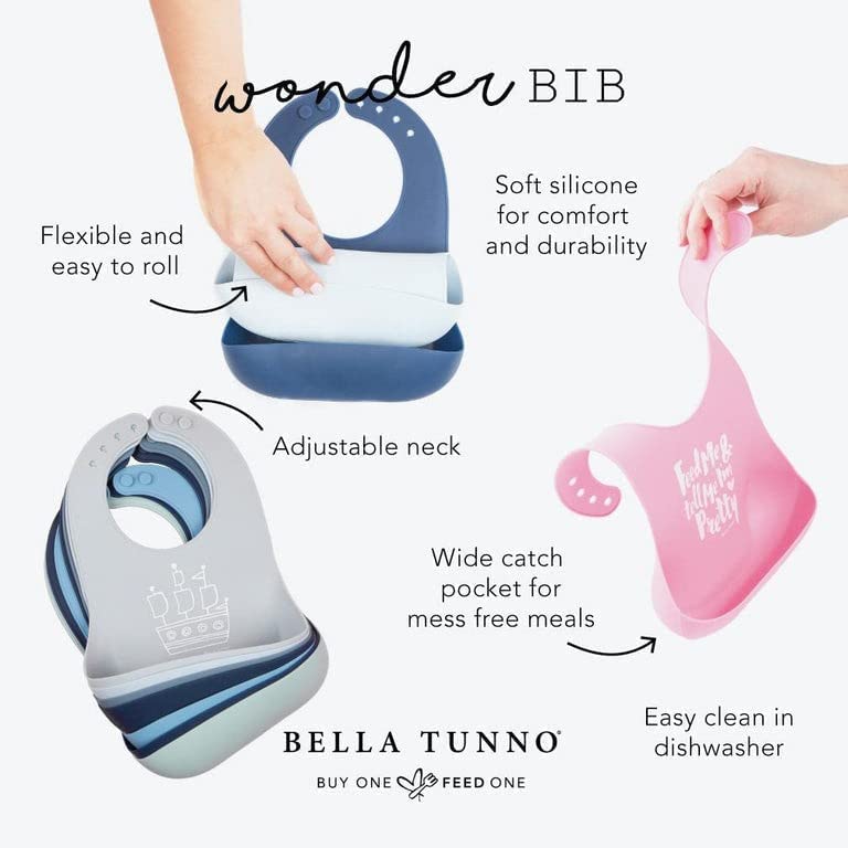 Bella Tunno Wonder Bib – Silicone Baby Bib for Girls & Boys with Adjustable Neck, Non-toxic & BPA Free Soft Silicone Bib, Durable, Waterproof, Easy to Clean, Third Wheel