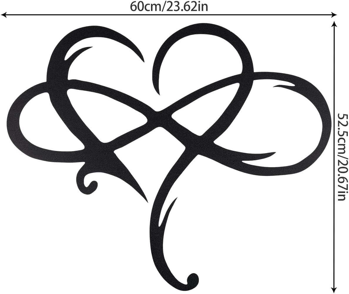 AOOLVY Infinity Heart Wall Decor, Unique Infinity Heart Metal Art Wall Decor Love Sign Steel Wall Plaques Bedroom Ornaments for Home Wedding Decor, Room Living Room Decoration (Black, 23.6x20.6inch)