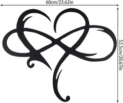 AOOLVY Infinity Heart Wall Decor, Unique Infinity Heart Metal Art Wall Decor Love Sign Steel Wall Plaques Bedroom Ornaments for Home Wedding Decor, Room Living Room Decoration (Black, 23.6x20.6inch)