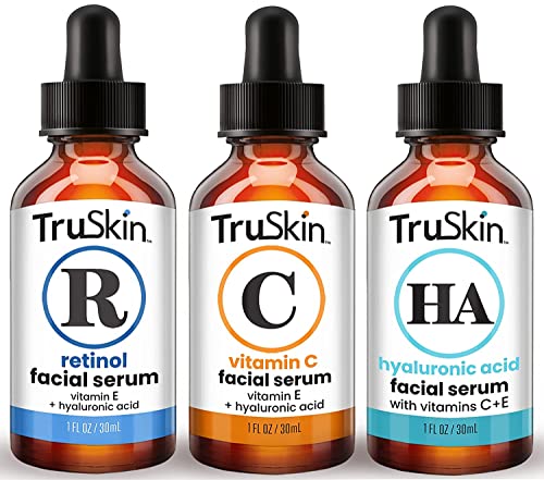 TruSkin Face Serum Trio – Hyaluronic Acid, Vitamin C & Retinol Serum for Face – Anti Aging Skin Care Set for Women – Skin Care for Bright, Smooth, Firm & Hydrated Skin, 1 fl oz, 3 Bottles