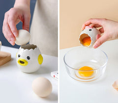 LuoCoCo Cute Egg Separator, Ceramics Vomiting Chicken Egg Yolk White Separator, Practical Household Small Egg Filter Splitter, Kitchen Gadget Baking Assistant Tool, Dishwasher Safe (Yellow)