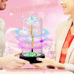 Childom Rotating Birthday Gifts for Women,Mothers Day Rose Gifts,Light Up Rose in Glass Dome,Spinning Rainbow Colorful Rose Flower Gifts for Mom From Daughter,Wife,Anniversary,Graduation Gift,Mom Gift