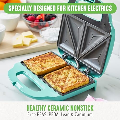 GreenLife Pro Electric Panini Press Grill and Sandwich Maker, Healthy Ceramic Nonstick Plates,Easy Indicator Light, PFAS-Free, Turquoise
