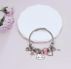 Aimery Kitty Charms Bracelets Kawaii Bangle Bracelets Cartoon Adjustable Bracelet Cubic Zirconia Adorable Accessories for Wife Girlfriend Jewelry Gifts