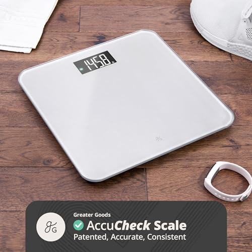 Greater Goods Digital AccuCheck Bathroom Scale for Body Weight, Capacity up to 400 lbs, Batteries Included, Ash Grey