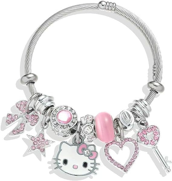 Aimery Kitty Charms Bracelets Kawaii Bangle Bracelets Cartoon Adjustable Bracelet Cubic Zirconia Adorable Accessories for Wife Girlfriend Jewelry Gifts