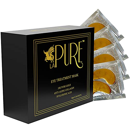 LA PURE 24K Gold Eye Treatment Masks - Under Eye Patches, Under Eye Bags Treatment, Eye Mask for Puffy Eyes, Anti-Wrinkle, Dark Circles, Gel Pads 15 Pairs