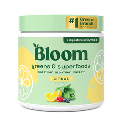 Bloom Nutrition Greens and Superfoods Powder for Digestive Health, Greens Powder with Digestive Enzymes, Probiotics, Spirulina, Chlorella for Bloating and Gut Support, Green Juice Mix, 30 SVG, Citrus