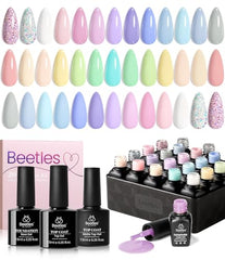 Beetles 23Pcs Pastel Gel Nail Polish Kit with 3Pcs Glossy & Matte Top Coat and Base Coat, Yellow Purple Pink Blue Girl Bright Solid Sparkle Glitter Uv Nails Paradise Gel Polish Set Summer Gift