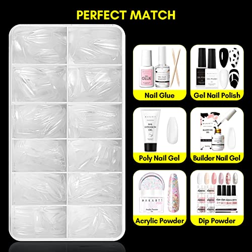 Makartt Almond Nail Tips 500pcs Medium Pre-buffed Full Cover Clear Press on Nails 10 Sizes Soak Off Soft Gel Nail Tips Extension Professional Acrylic Fake Nails No Crease False Nail Salon DIY Nail Art