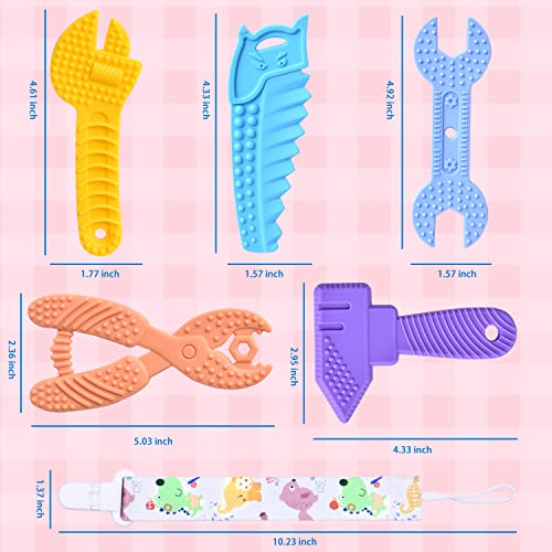 Mgtfbg Baby Teething Toys for 0-6 / 6-12 Months - Molar Teether Chew Toys Set BPA Free Silicone, Soft Textures - Hammer Wrench Scissors Shape Gift 5-Pack